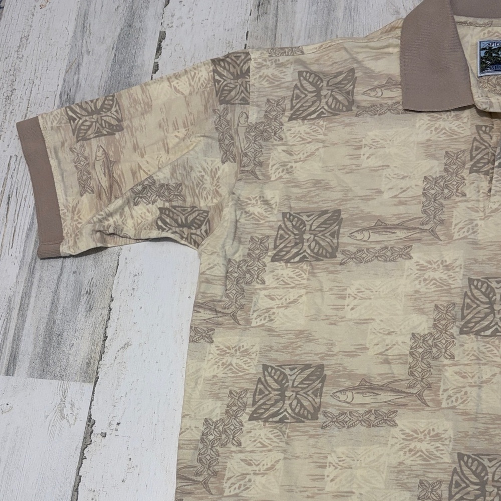AFTCO Beige Patterned Men's Polo Shirt - Picture 3 of 11
